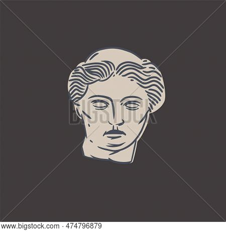 Hand Drawn Vector Abstract Outline, Graphic, Line Art Greek Ancient Sculpture Statue Head Line Art M
