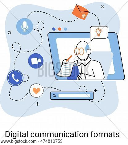 Digital Communication Formats Metaphor, Content Online Data And Social Media Streaming. Abstract Mod