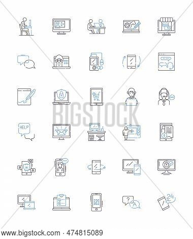 Client Line Icons Collection. Responsive, Trusrthy, Supportive, Professional, Innovative, Reliable, 