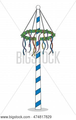 Maypole With Colorful Ribbons Isolated On White Background