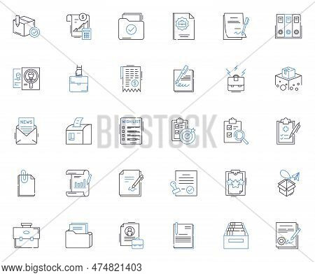 Portfolios And Sheets Line Icons Collection. Display, Showcase, Storage, Organization, Presentation,