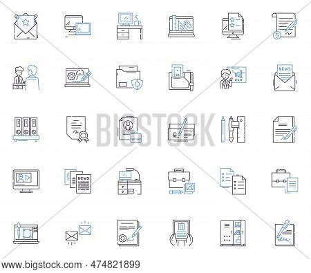 Article Writing Line Icons Collection. Writing, Content, Blogging, Research, Editing, Communication,