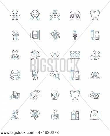 Treatment Hub Line Icons Collection. Recovery, Support, Healing, Therapy, Rehabilitation, Care, Deto