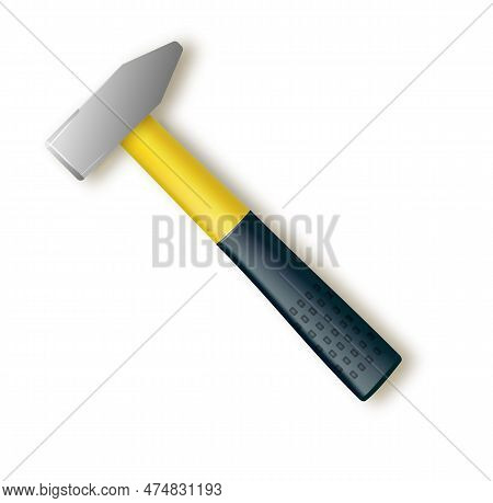 Realistic Big Hammer With Fiberglass Handle. Vector Industrial Workers Tool. Equipment For Repair, C