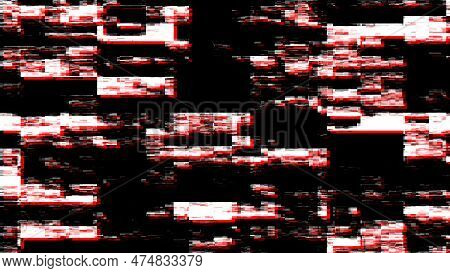 Glitch Distorted Black Texture Background. Modern Effect Of Damaged Wallpaper Noisy Squares. For Gam