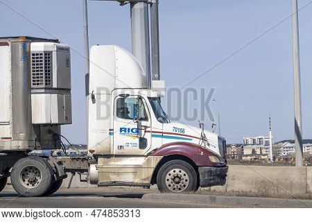 Calgary, Alberta, Canada. Apr 18, 2023. A Trailer Cargo Rig Logistics An Asset-based Private Carrier
