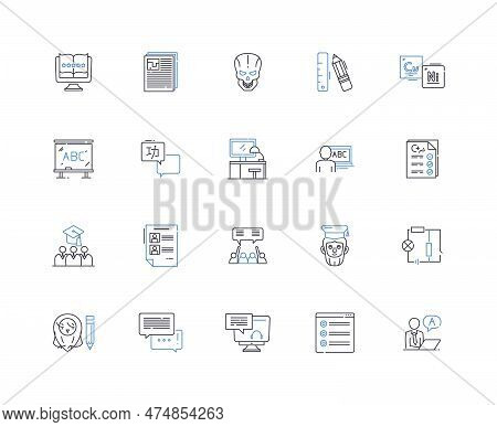 Writing-composition Line Icons Collection. Creativity, Language, Expression, Structure, Grammar, Com