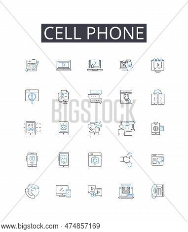 Cell Phone Line Icons Collection. Mobile Ph, Smartph, Handset Device, Pocket Communicator, Wireless 