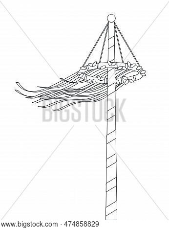 Maypole With Ribbons Outline Isolated On White