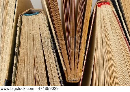 Book Background. Old Books In The Library. Bookshelf Shop. Knowledge Publications, Literature. Booki