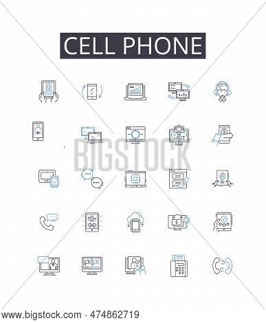 Cell Phone Line Icons Collection. Mobile Ph, Smartph, Handset Device, Pocket Communicator, Wireless 