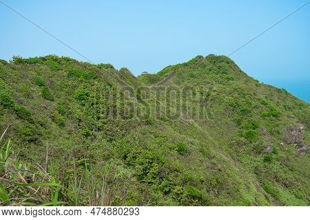Natural Green Mountain And Valley Landscape Scenic View Of Bitou Cape (bitoujiao) On A Clear Blue Sk
