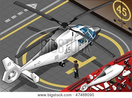 Isometrisk hvide helikopter landede i bagfra