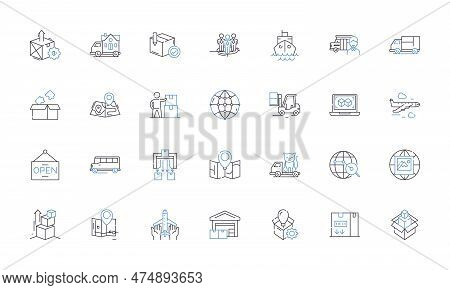 Freight Handling Line Icons Collection. Transport, Logistics, Shipping, Warehousing, Delivery, Load,