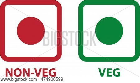 Veg And Non Veg Emoji Icon On White Background. Indian Food Concept. Happy Non Veg Sign. Flat Style.