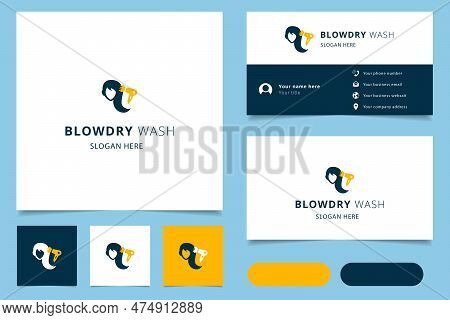 Blowdry Wash Logo Design With Editable Slogan. Branding Book And Business Card Template.