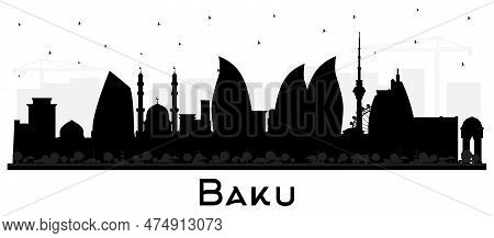 Baku Azerbaijan City Skyline Silhouette With Black Buildings Isolated On White. Vector Illustration.
