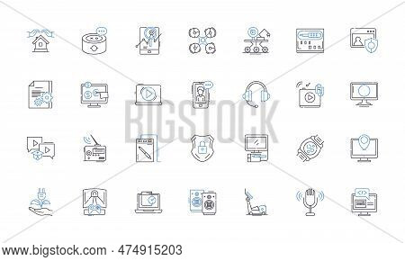 Tech Gear Line Icons Collection. Gadgets, Innovation, Wearables, Robotics, Virtual, Augmented, Drs V