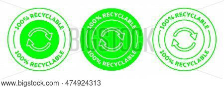 100% Recyclable Green Vector Icon Set On White Background