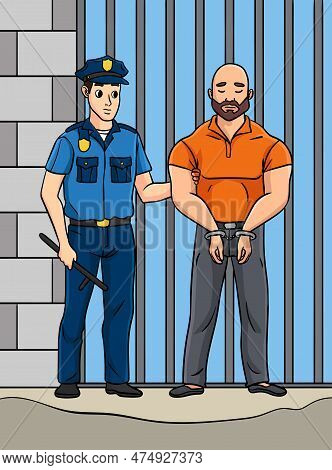 This Cartoon Clipart Shows A Corrections Officer Illustration.