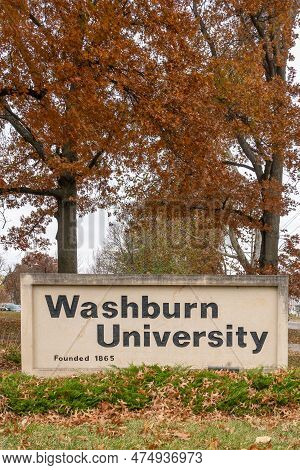 Entrance Sign And Fall Foliage At Washburn University
