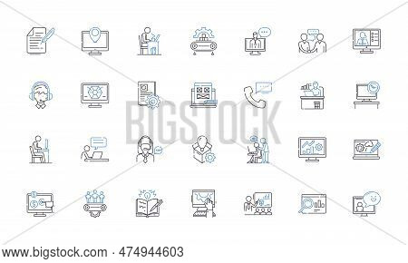 Functioning Line Icons Collection. Operation, Performance, Execution, Mechanism, Activity, Workflow,