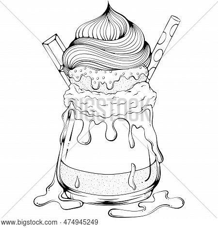Freakshakes Dessert With Chocolate. Milk Shake Cocktail. Design For Menu, Milk Shake Cafe, Candy Sho
