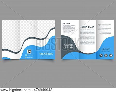 Trifold Brochure With Blue Waves. Lyer Report Template. Lyer Report Template. Vector File.