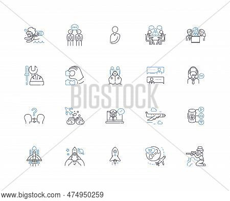 Kayaking Line Icons Collection. Paddle, Rapids, Spray, Adventure, Glide, River, Canoeing Vector And 