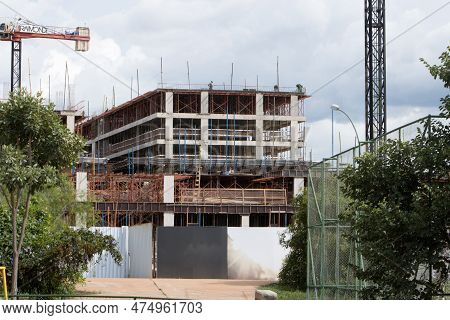 Brasilia, Brazil April 14, 2023 Construction Of A New Commercial And Apartment Building In Northwest