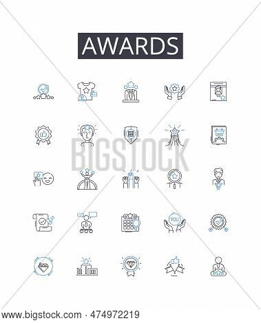 Awards Line Icons Collection. Honors, Prizes, Trophies, Rewards, Accolades, Distinctions, Achievemen