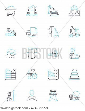 Chemical Plant Linear Icons Set. Reactors, Piping, Distillation, Chemicals, Production, Catalysts, R