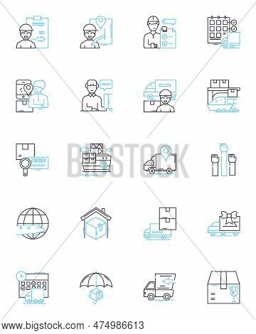 Freight Forwarding Linear Icons Set. Shipping, Logistics, Transportation, Cargo, Carrier, Warehousin