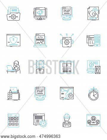 Computer Science Linear Icons Set. Algorithm, Binary, Cache, Compiler, Cpu, Database, Debugging Line