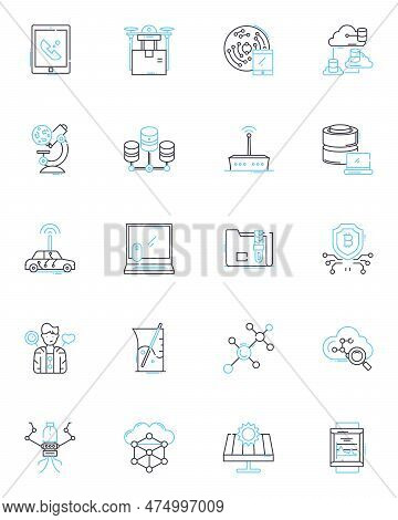International Science Linear Icons Set. Collaboration, Research, Innovation, Discovery, Advancement,