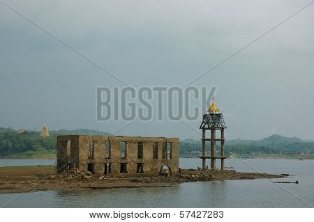 Underwater Temple In Sangkhlaburi Province Western Thailand
