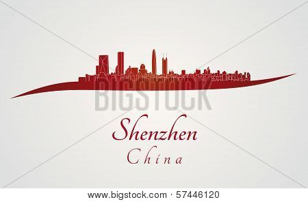 Shenzhen Skyline In Red