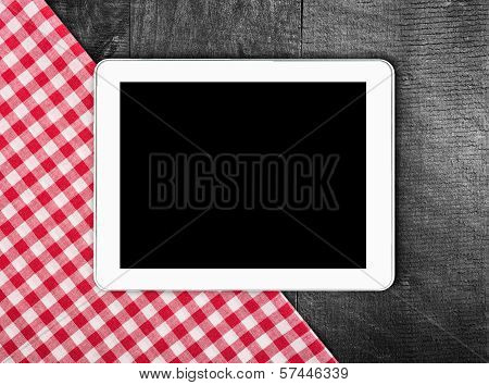 Table, Tablecloth Textile On Wooden Table