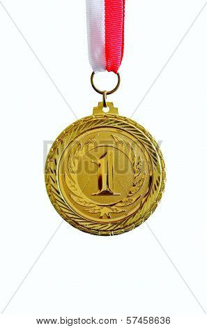 Gold medal, white background, vertical