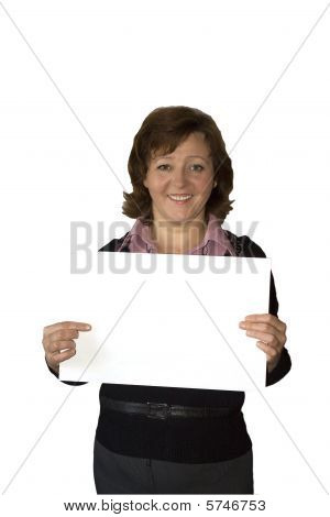 Woman holding blank sign