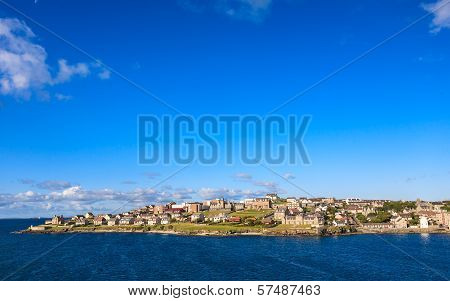 Lerwick town center under blue sky Lerwick Shetland Scotland United Kingdom