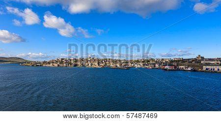 Lerwick town center under blue sky Lerwick Shetland Scotland United Kingdom