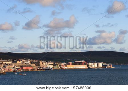 Lerwick town center under blue sky Lerwick Shetland Scotland United Kingdom