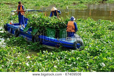 Vietnamese Sanitation Worker Working On Water
