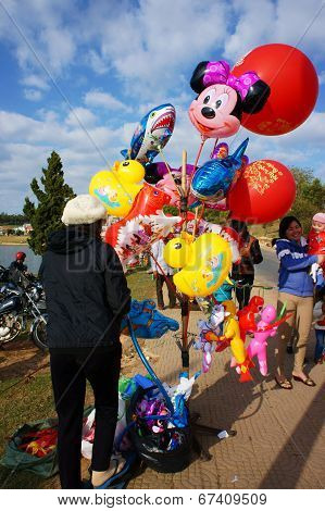 Vietnamese Vendor Sale Colorful Balloons