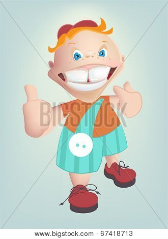 Child shows healthy teeth. Vector cartoon
