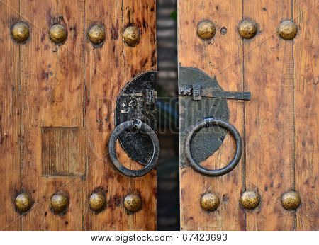 Close-up of traditional Chinese wooden doors