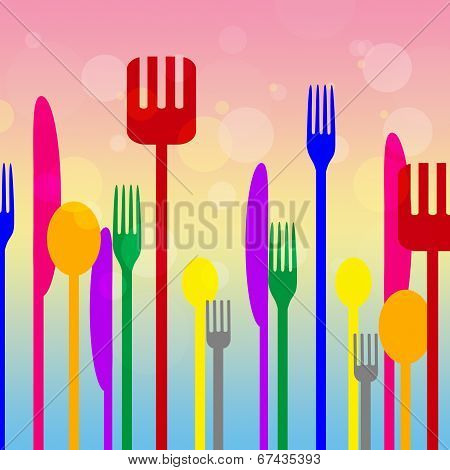 Food Cutlery Means Fork Knife And Eat