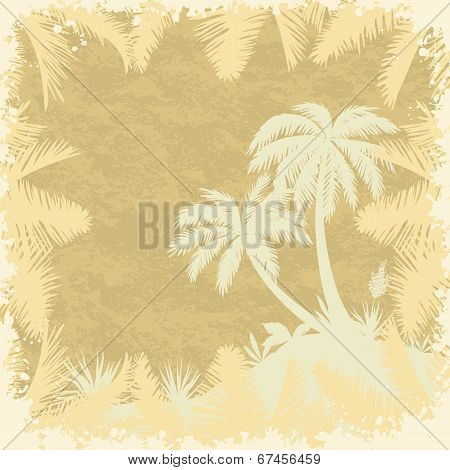 Tropical palms trees and leaves silhouettes