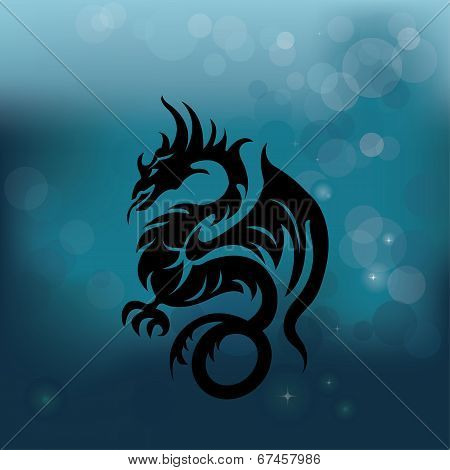 black dragon on blue background